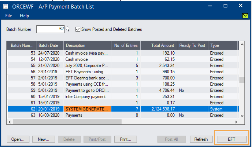 Drill to EFT Screens (AP Payment Batch List)